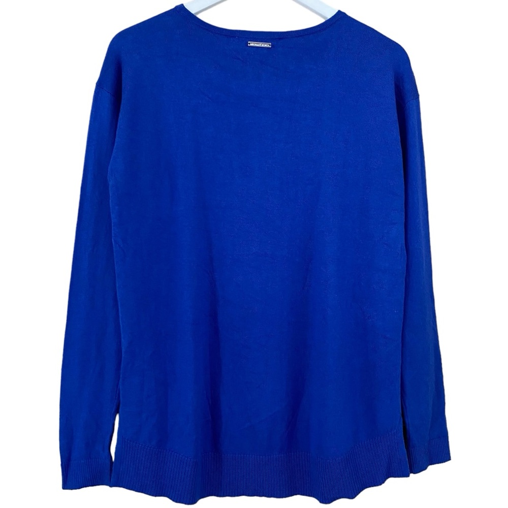 Michael Kors NWT Cobalt Blue & Black Windowpane Plaid Stripe Lightweight Sweater - Picture 3 of 9